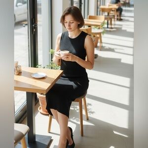 Magaschoni Black Ribbed Midi Dress XS Sleeveless Bodycon Knit NWT Elegant $289